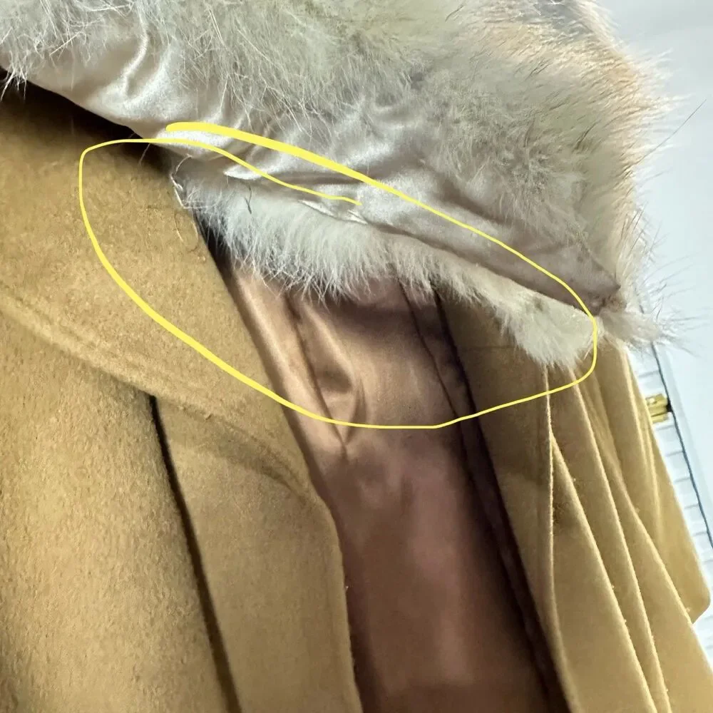 Vintage Regency Cashmere Coat Women Medium 70s Glam Fashion Fox Fur Long Brown - Picture 9 of 14